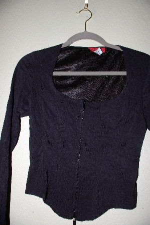 +MBADG #52-417  "Corina Fancy Black Zipper Front Stretch Top"