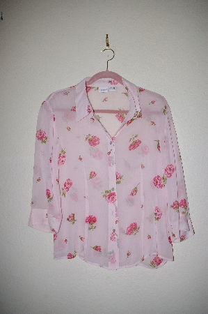 +MBADG #52-315  "Together Sheer Pink Floral Button Front Shirt"
