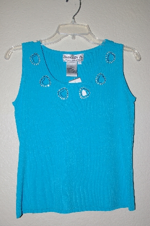 +MBADG #52-225B  "Joseph A. TQ Blue Knit Tank With Hearts & Rhinestones"