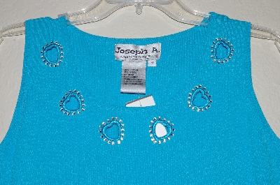 +MBADG #52-225B  "Joseph A. TQ Blue Knit Tank With Hearts & Rhinestones"