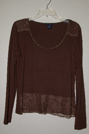 +MBADG #52-114  "Boston Proper Brown Stretch Top With Lace Trim"
