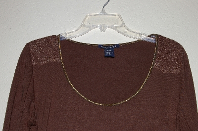 +MBADG #52-114  "Boston Proper Brown Stretch Top With Lace Trim"