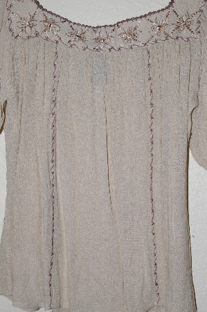 +MBADG #31-360  "Passport Fancy Tan Rayon Embroidered Top"