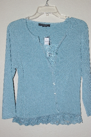 +MBADG #31-466   "C'est City Fancy Blue Knit Top With Lace Trim"