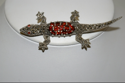 +MBA #7615  Sterling Marcasite & Garnet Lizard Pin