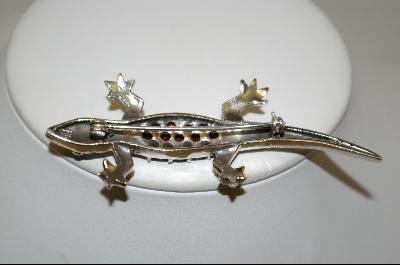 +MBA #7615  Sterling Marcasite & Garnet Lizard Pin