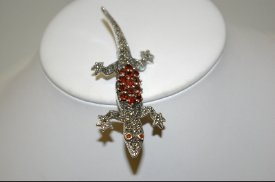 +MBA #7615  Sterling Marcasite & Garnet Lizard Pin