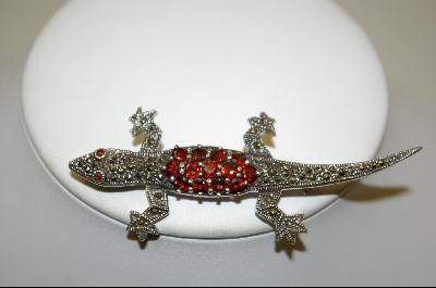 +MBA #7615  Sterling Marcasite & Garnet Lizard Pin