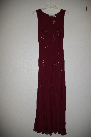 +MBADG #26-120  "Newport News Red Rayon Bead & Sequin Embelished Gown"