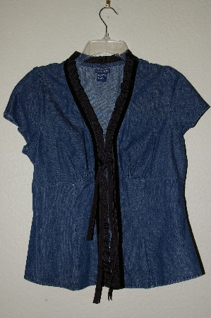 +MBADG #26-158  "Boston Proper Denim Ribbon Trim Blouse"