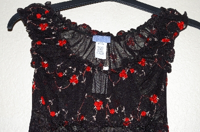 +MBADG #11-089  "Poetry Fancy Black Stretch Rose Embroidered Top"