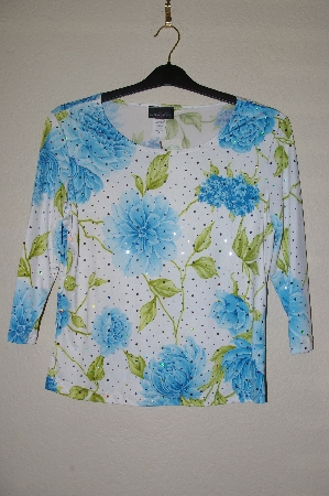 +MBADG #55-047  "Brittany Black Fancy Floral Embelished Stretch Top"