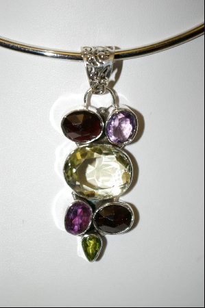 +MBA #7556   6 Gemstone Sterling Pendant