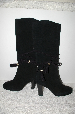 +MBAB #99-228  "Newport News Black Suede Tassle Tie Boots"