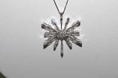 +MBAMG #25-236  "14K White Gold 1Ct Diamond Snowflake Pendant & Chain"