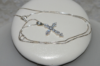 +MBAMG #25-179  "Sterling Fancy CZ Cross With 18" Box Chain"