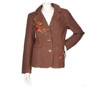 +MBAMG #79-044  "Denim & Co Brown  Embroidered Denim Jacket"