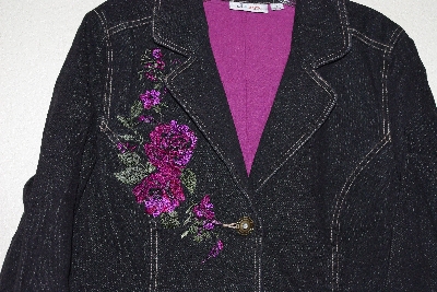 +MBAMG #79-098  "Denim & Co Black Denim Floral Embroidered Jacket"
